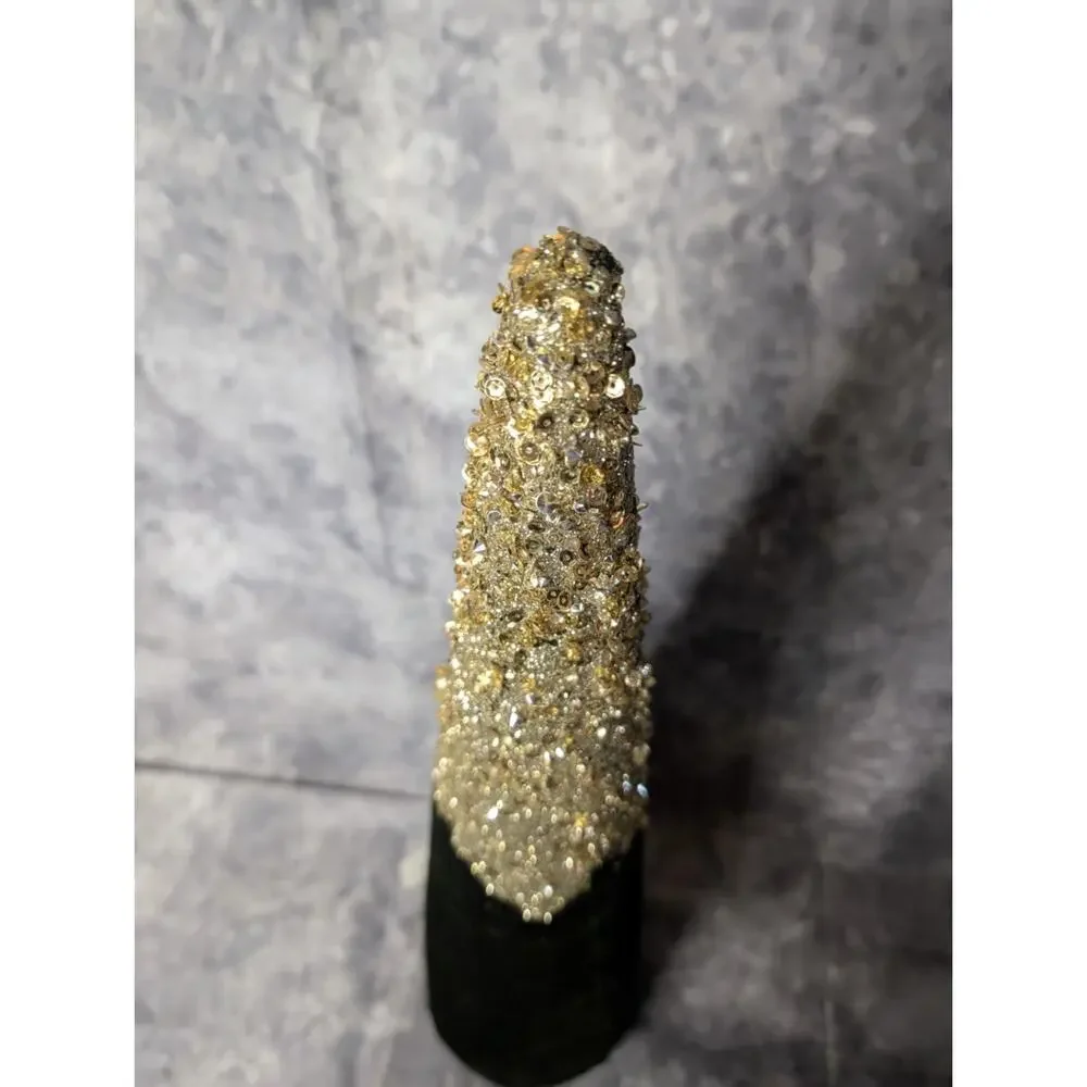 Beautiful Velvet Green Christmas Cone Tree Gold Glitter 18.5
